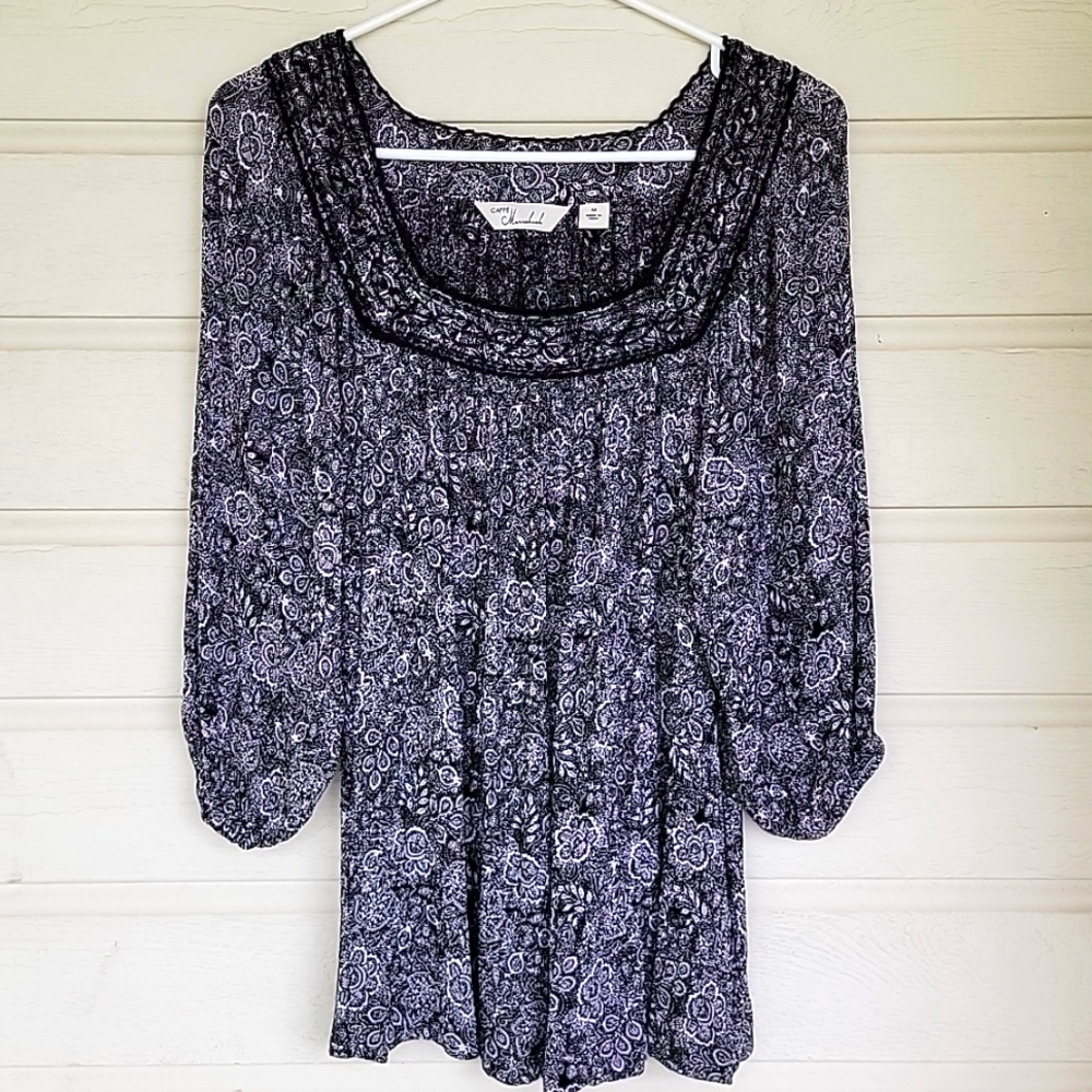 Caffe Marrakesh Sleeve Blouse size M 100% rayon.